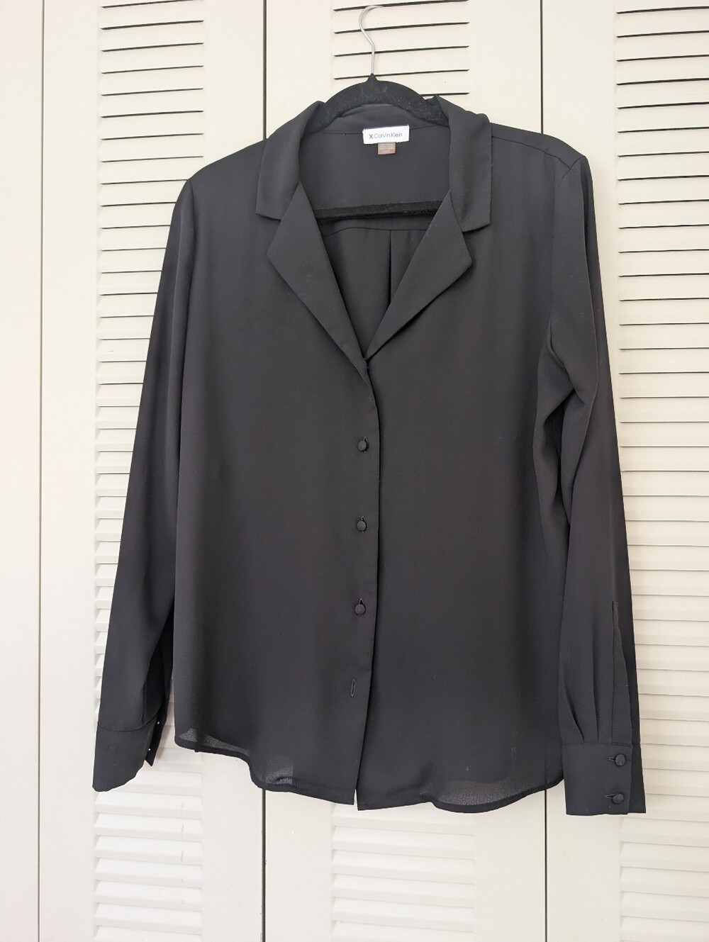 Calvin Klein Black Button-Front Long Sleeve Blouse